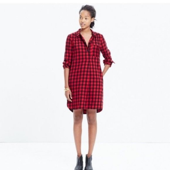Madewell Dresses & Skirts - Madewell red plaid shirt dress